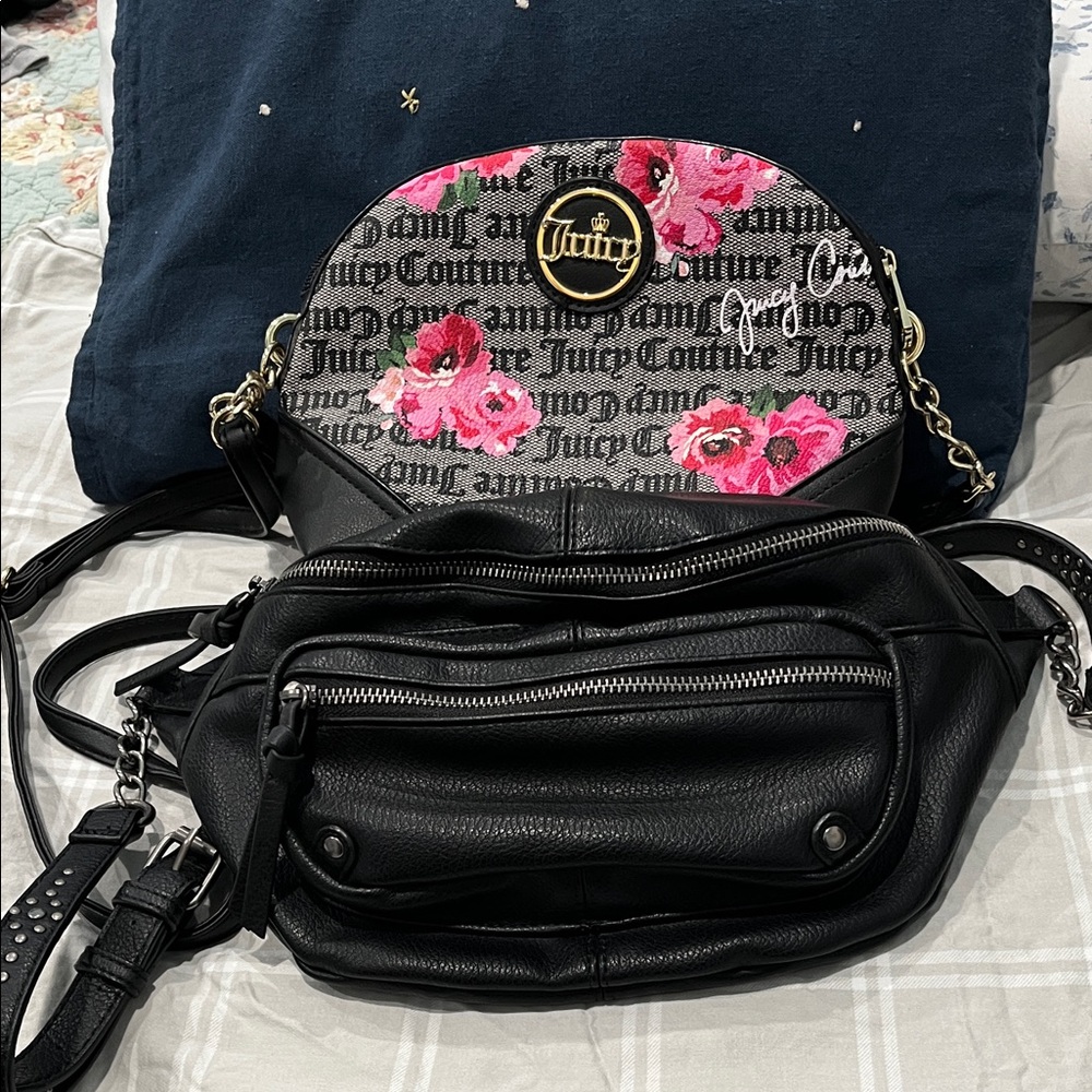 Juicy Couture Black and Floral Crossbody Bag, Black Fanny pack Two piece set - Picture 2 of 8